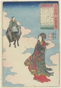 Illustratie van het gedicht van Chu_nagon Yakamochi, c. 1840-1842 door Utagawa Kuniyoshi